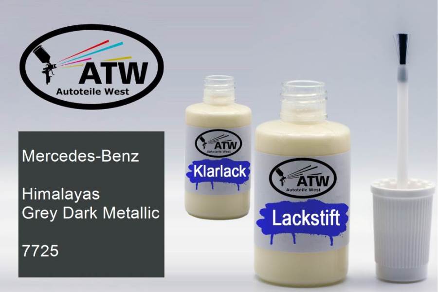 Mercedes-Benz, Himalayas Grey Dark Metallic, 7725: 20ml Lackstift + 20ml Klarlack - Set, von ATW Autoteile West.